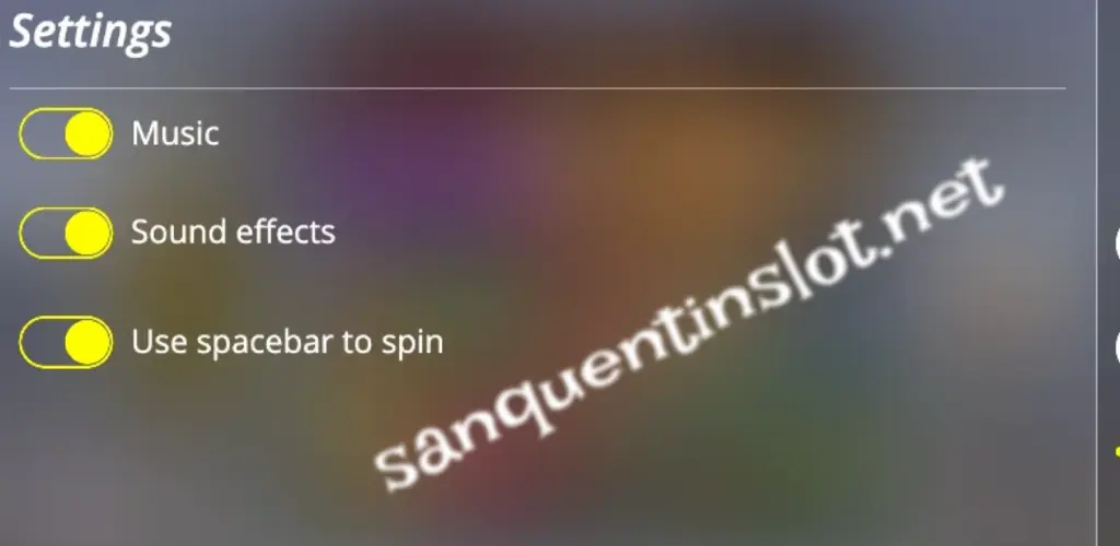 San Quentin slot – Game settings menu including sound, autoplay, and betting options